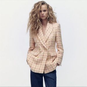 Zara Textured Double Breasted Blazer  Size Large